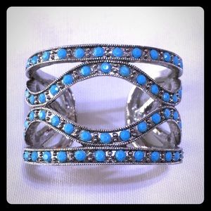 Simulated turquoise and silver cuff